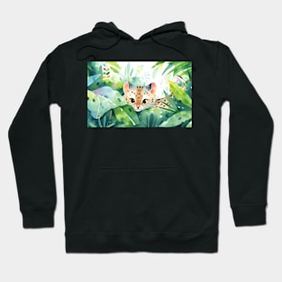 Whimsical Jungle Cat Watercolor Illustration Hoodie